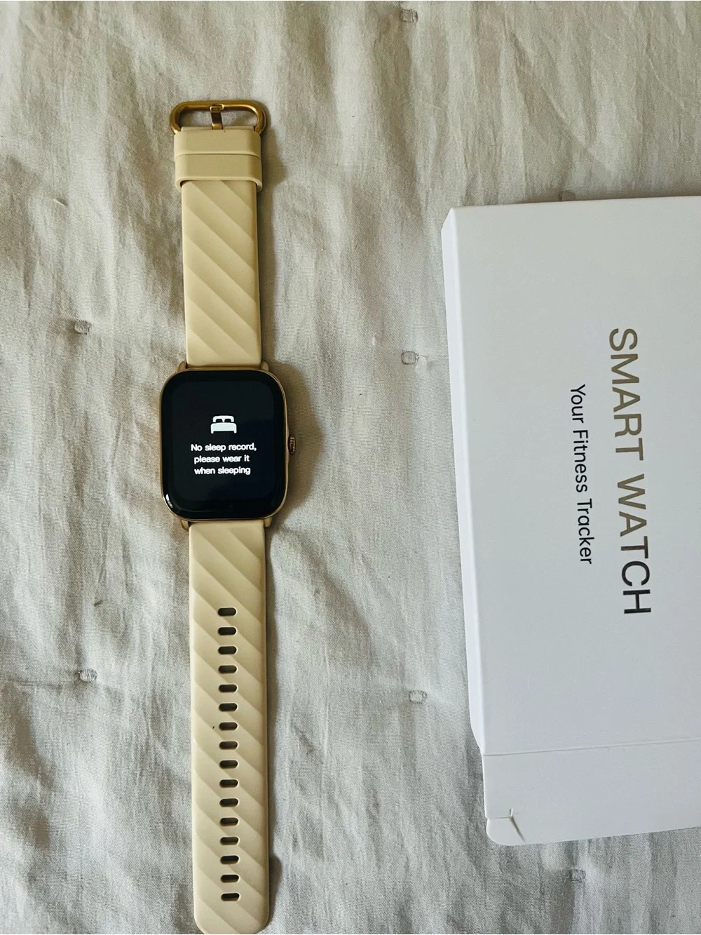 Beige Smart Watch Fitness Tracker with Gold-Tone Case